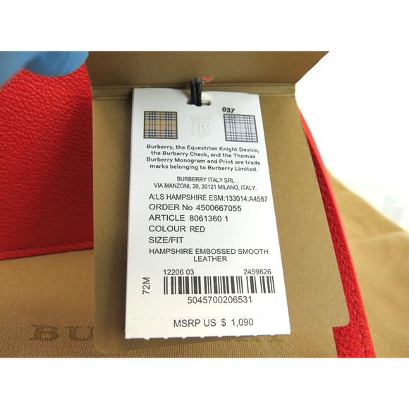 $1090 BURBERRY HAMPSHIRE RED LOGO LEATHER FLAP CROSSBODY CLUTCH BAG ITALY - Picture 15 of 15
